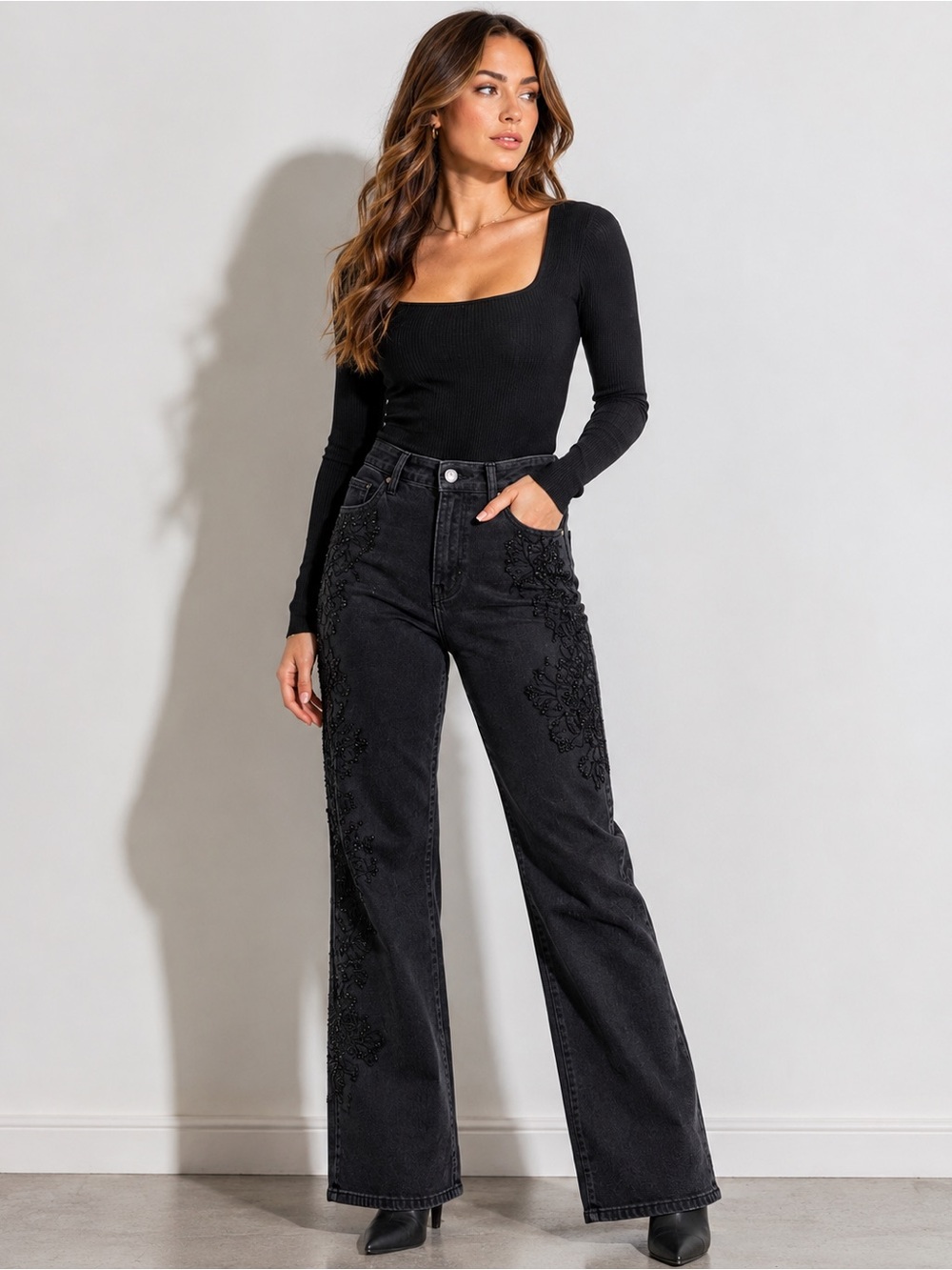 Lauren Jeans Co. Ralph Lauren Black Embellished Bootcut Jeans | Women’s Size 14
